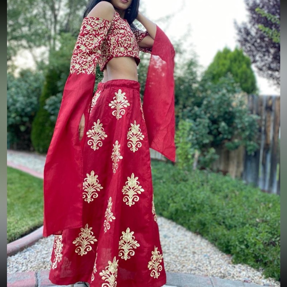 Lehenga in red and gold